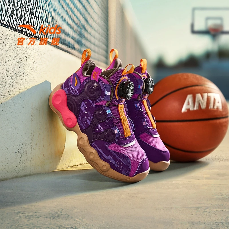 安踏儿童男小童篮球鞋2025新款舒适防滑耐磨儿童旋钮运动篮球鞋