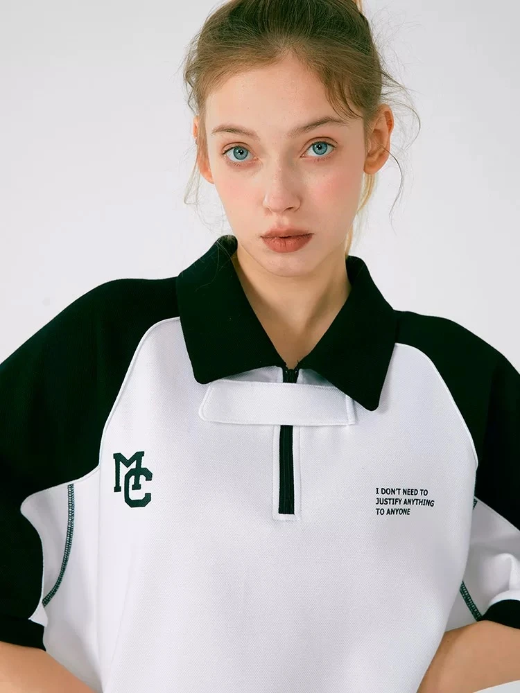 抹茶故事 polo衫短袖男女显瘦拼接情侣潮美式夏款上衣