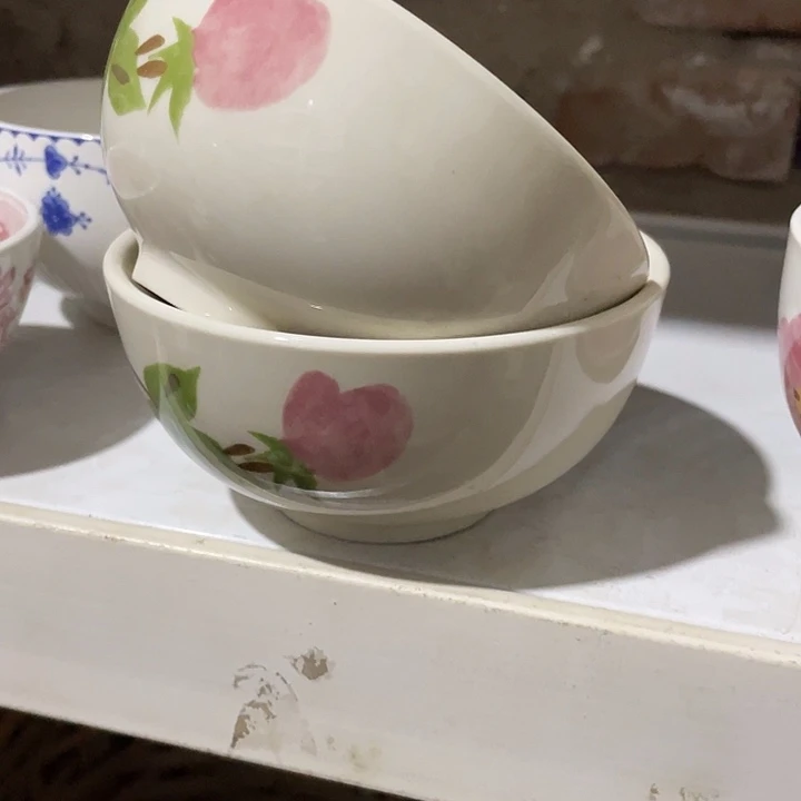 杯紫*瓷片 皇家瓷粉花绿叶2个