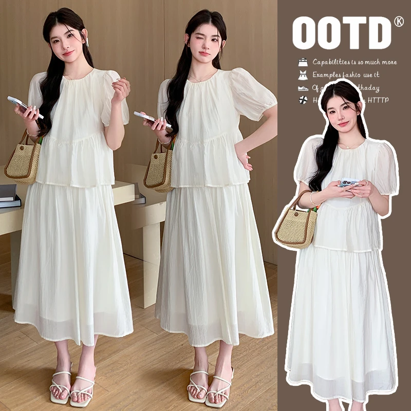 新中式2025新款气质夏季设计感假两件拼接短袖宽松连衣裙孕妇