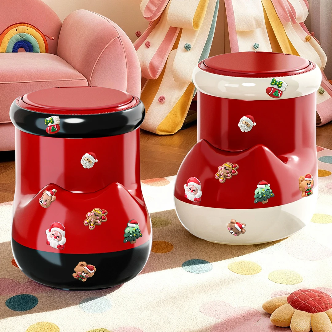 可爱靴子垃圾桶客厅卧室卫生间创意弹盖纸篓多功能带盖家用收纳桶