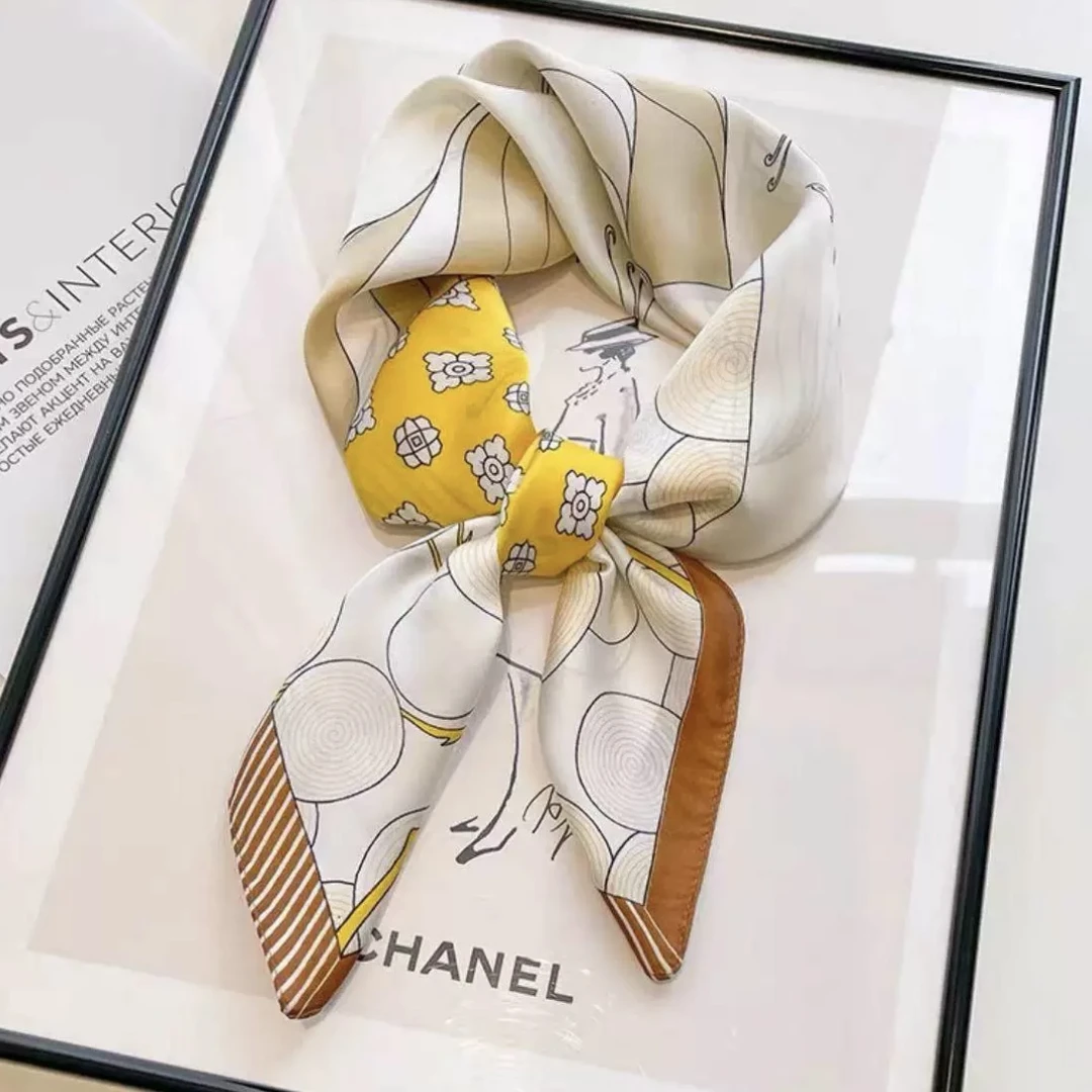 【70方巾 鹅黄碎花】丝巾围巾高级披肩送礼防晒围脖护颈百搭时尚