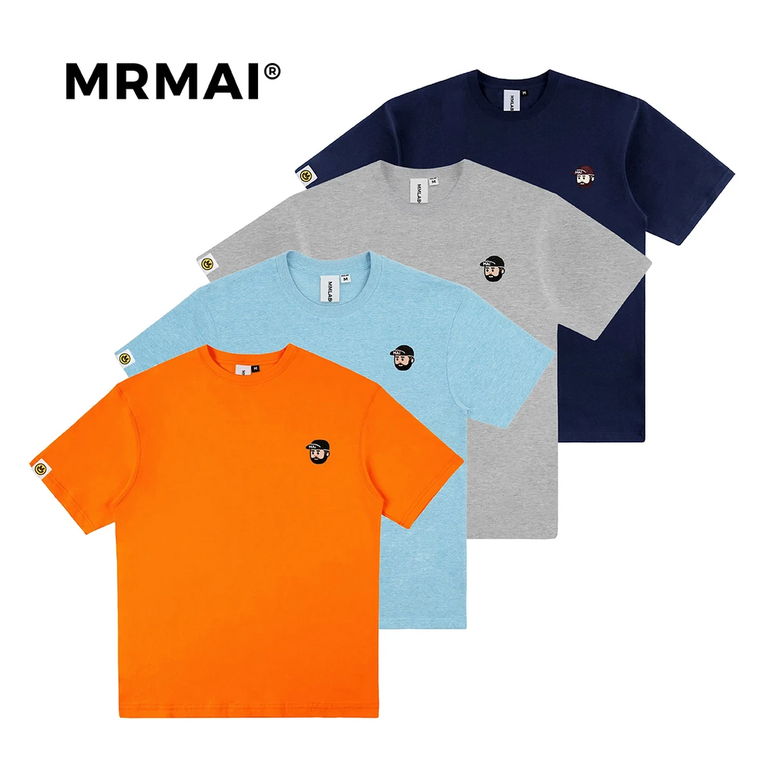 MMLABCREW MR.MAI logo潮牌白色藏青蓝刺绣印花圆领短袖T恤