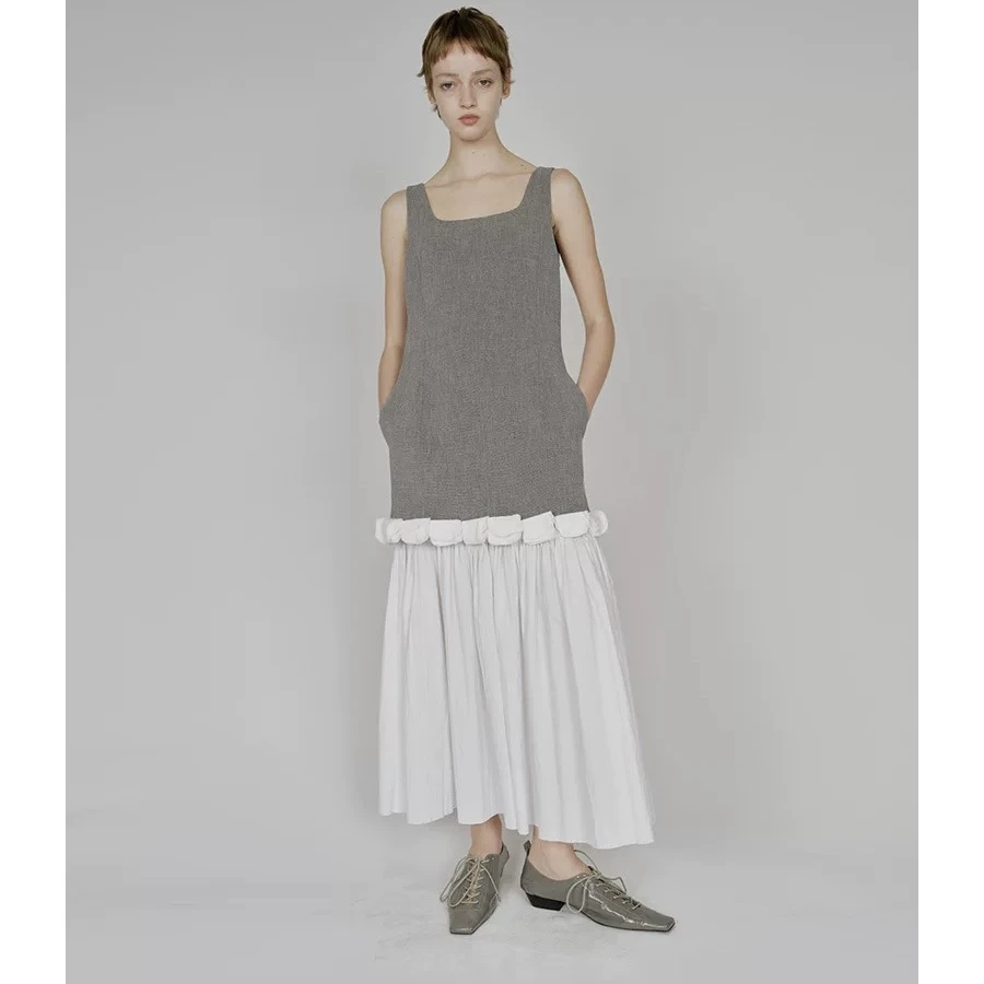 YOEYYOU拼接背心式连衣裙25秋新品设计师款气质格雷系撞色无袖裙