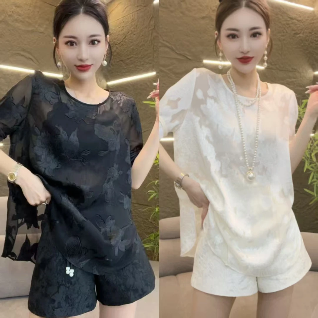 新深圳南油乐总-3017款新中式国风镂空刺绣提花衬衫女装短袖
