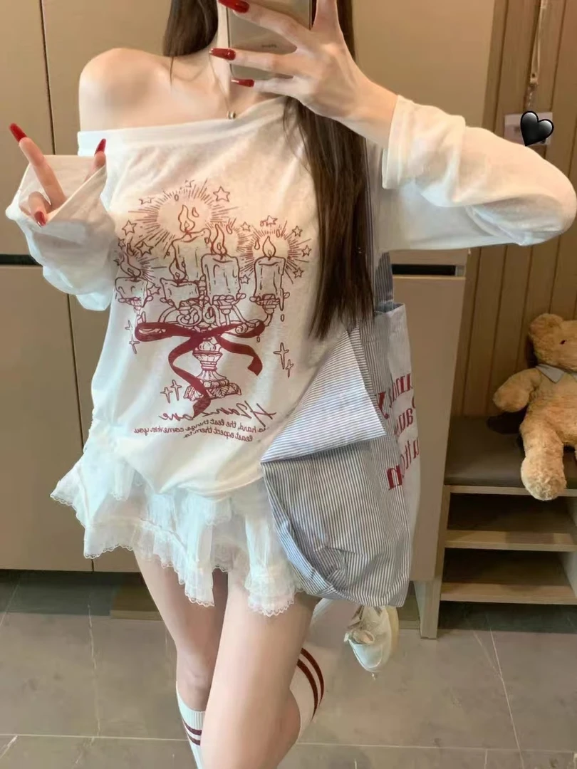 【279-304】慵懒风防紫外线印花波点T恤辣妹设计感短款显瘦
