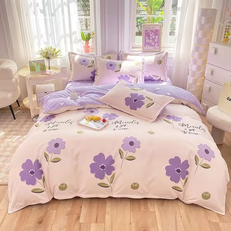 富安娜四季款亲肤四件套斜纹磨毛小清新印花单人学生宿舍三件套