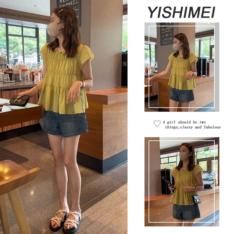 夏季超火一整套2025年新款韩系百搭简约短袖上衣牛仔短裤两件套装