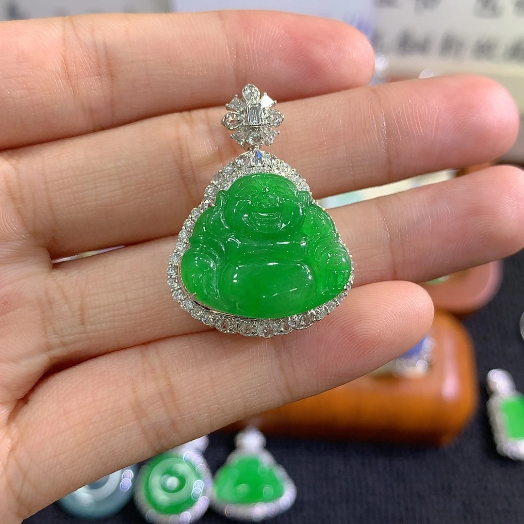 翡翠18K金镶嵌吊坠(不含链)佛公