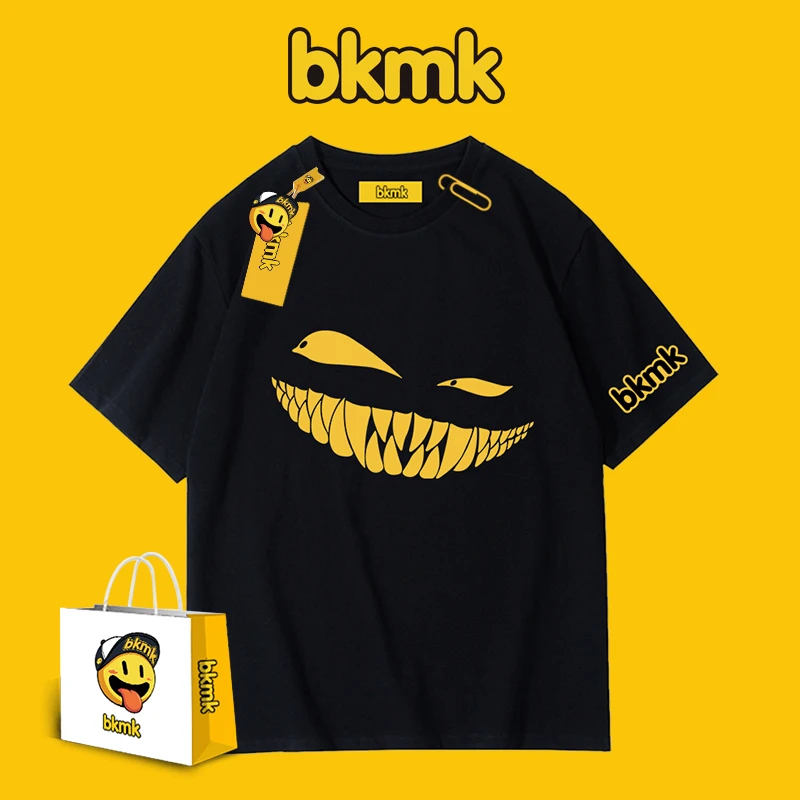 bkmk美式重磅纯棉t恤男2025年夏季新款恶魔笑脸ins潮牌短袖打底衫