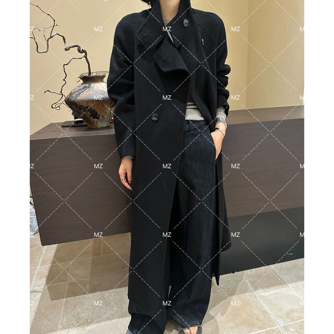 【格子家】秋冬黑色气质轻奢长款大衣B385