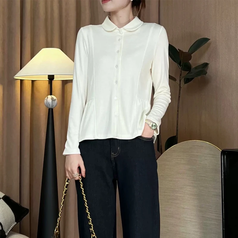 （衣兮娃娃领打褶小衫）8031秋冬季新款舒适亲肤娃娃领百搭小衫D