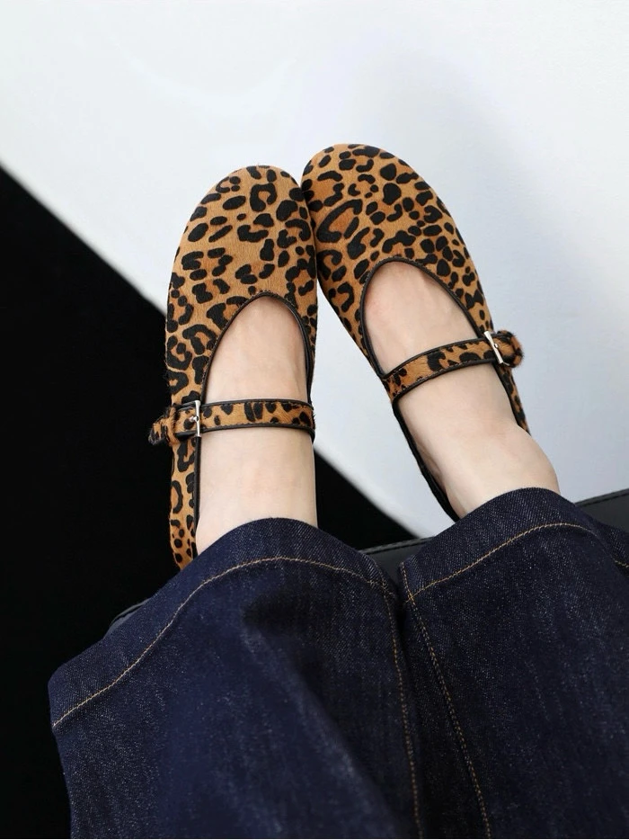 软底方头玛丽珍鞋百搭单鞋浅口圆头鞋子豹纹欧美风