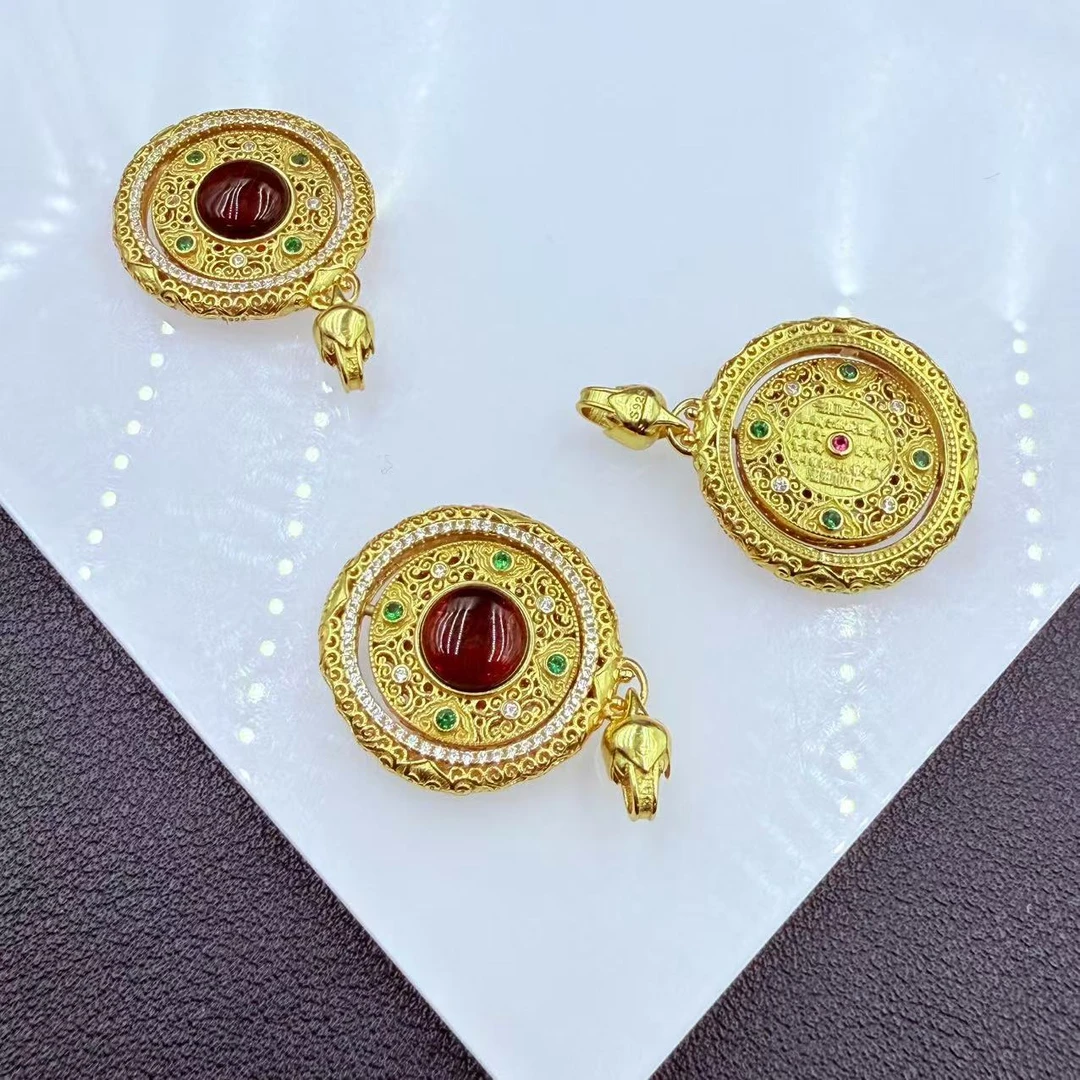 「戴琴珠宝」FR5891-22mm左右血珀银镶可转动吊坠（多样性发其一）