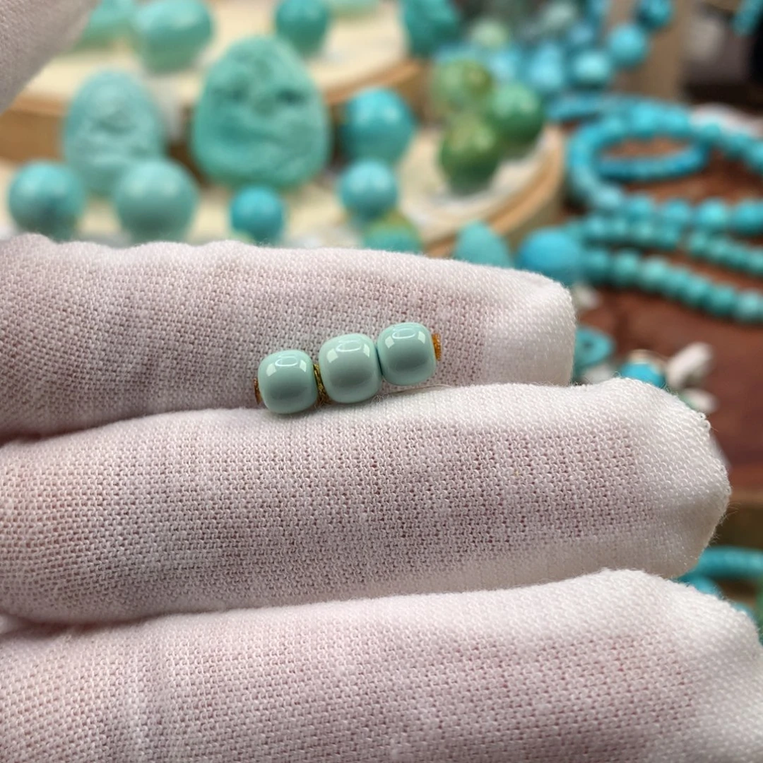 绿松石未镶嵌珠宝奇石菜籽绿老型套装5.3mm