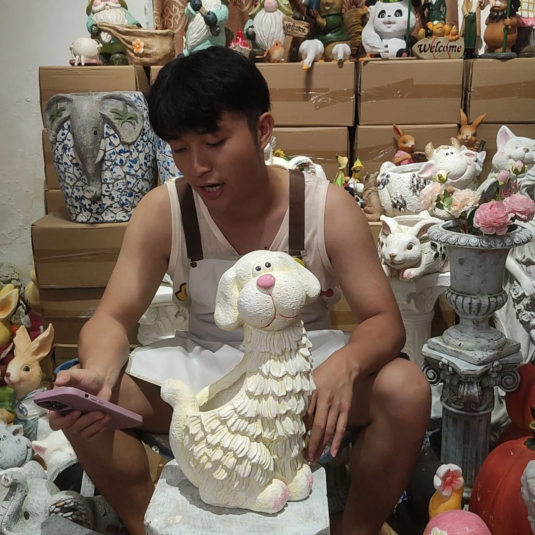 合成树脂奶油狗花盆