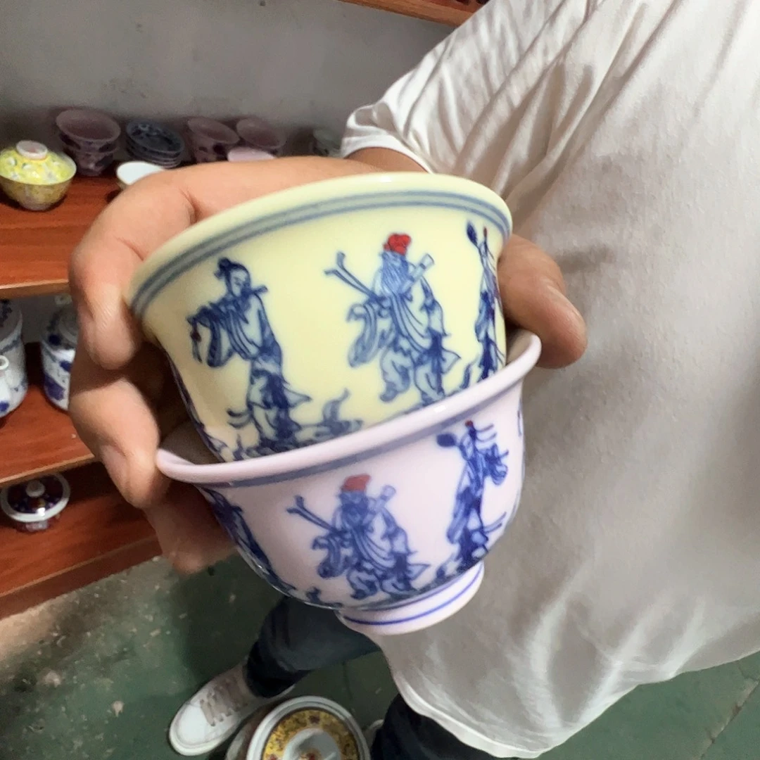 瓷片景德镇陶瓷红黄嘻嘻八仙各一只