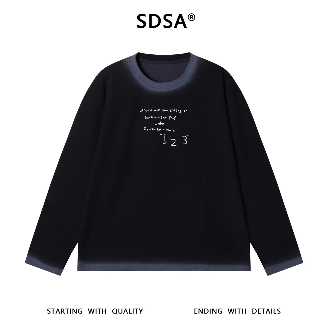 SDSA男士秋冬新款轻奢痞帅男装潮牌刺绣字母数字圆领长袖T恤百搭