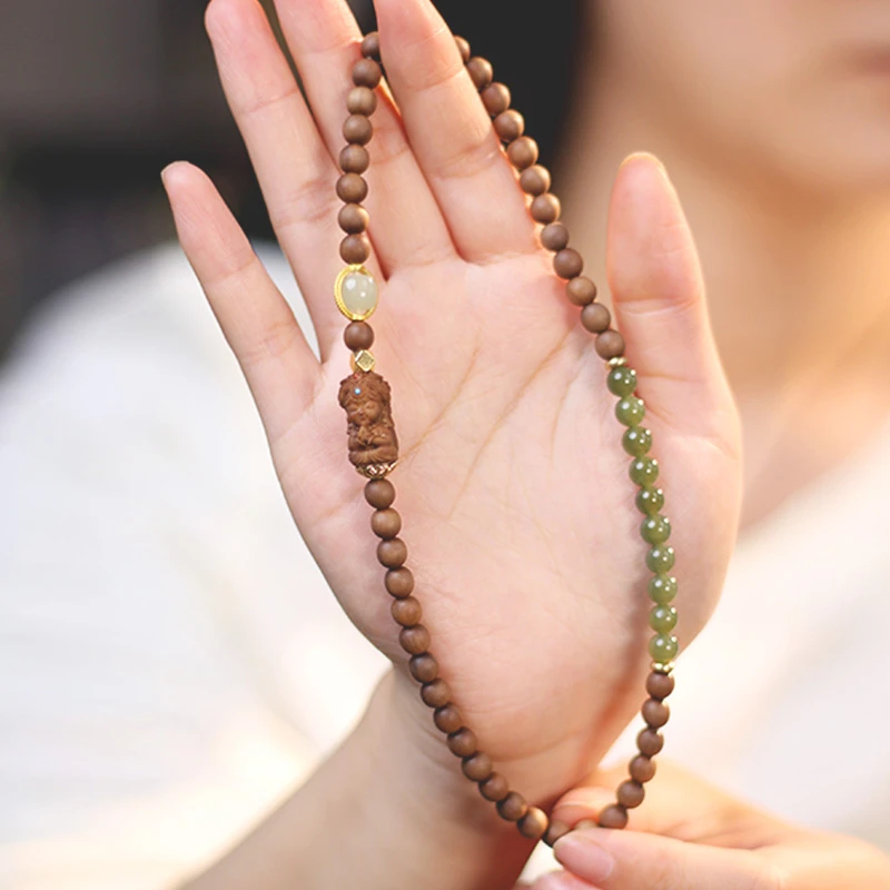 非金属木质手链 《灵一》黑肉檀木扎基双圈手串新中式国风木质