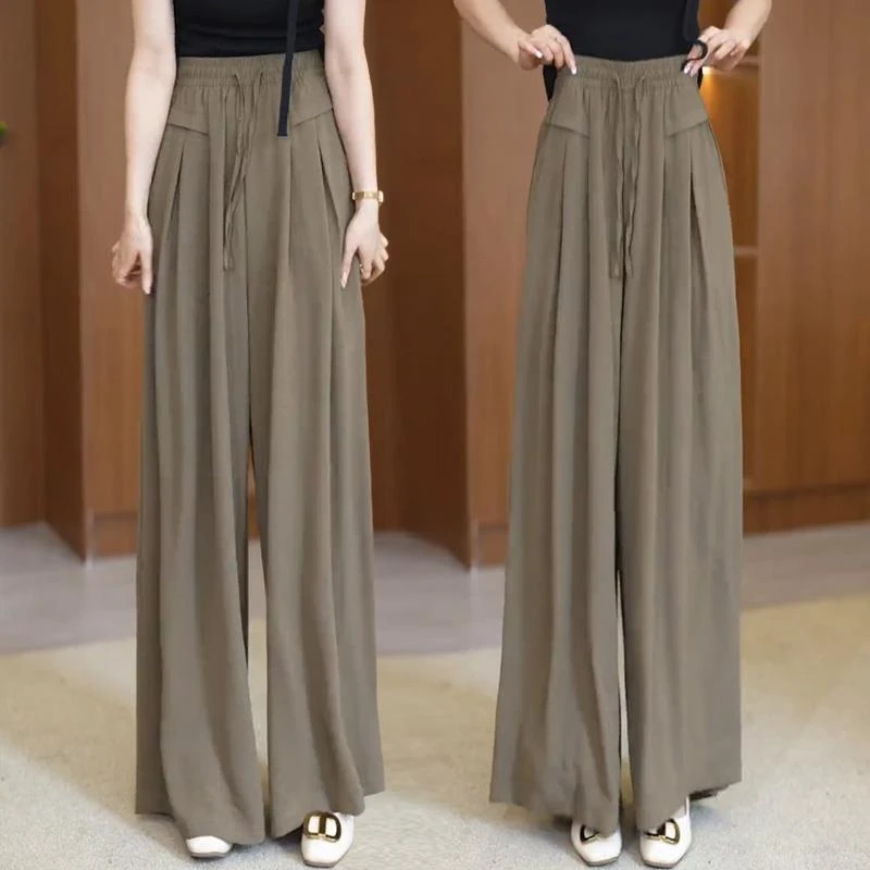 冰丝阔腿裤女2025夏季新款高腰薄款裙裤垂感宽松休闲拖地直筒裤子
