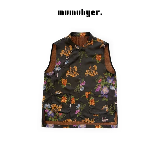 MUMUBYER •“花无缺”人丝香云纱复古盘扣印花马甲