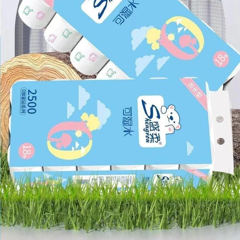盛柔小熊加长卷纸家庭厕所实惠纸巾原生木浆家用加厚干湿两用厕纸