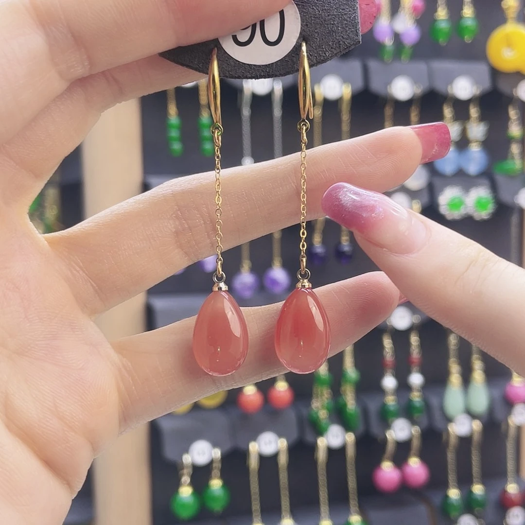 玛瑙/玉髓耳坠银S925镀金镶嵌?****?90