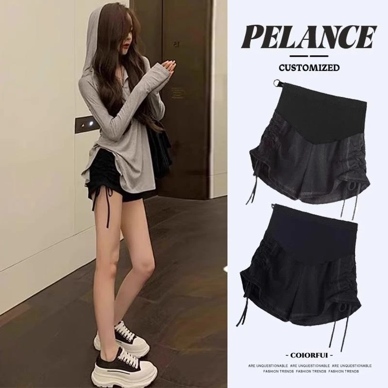 孕妇裤夏季薄款抽绳褶皱阔腿短裤2025新款小个子纯欲风打底休闲裤