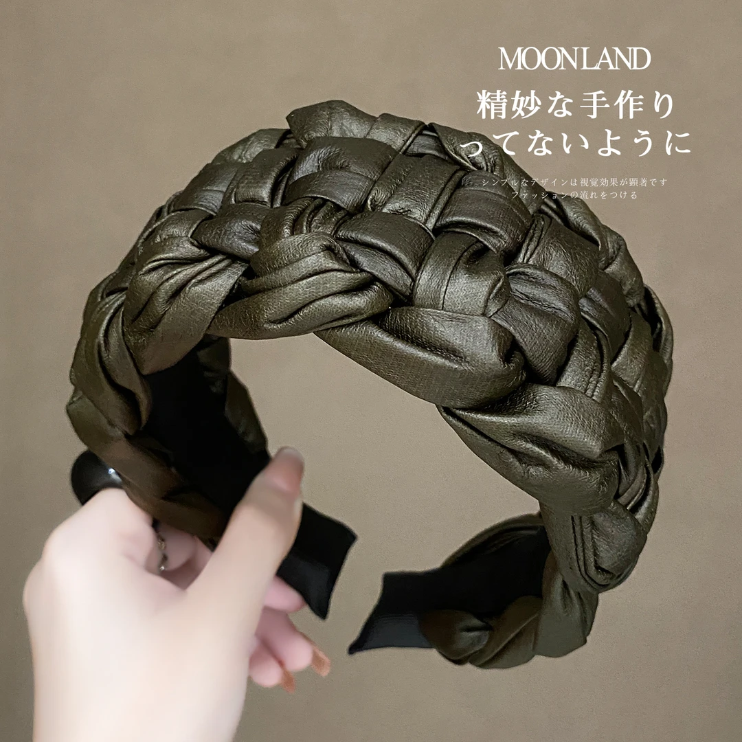 宽边编织皮质发箍女款高级感洋气时尚发卡日常外戴遮白发洗脸头箍