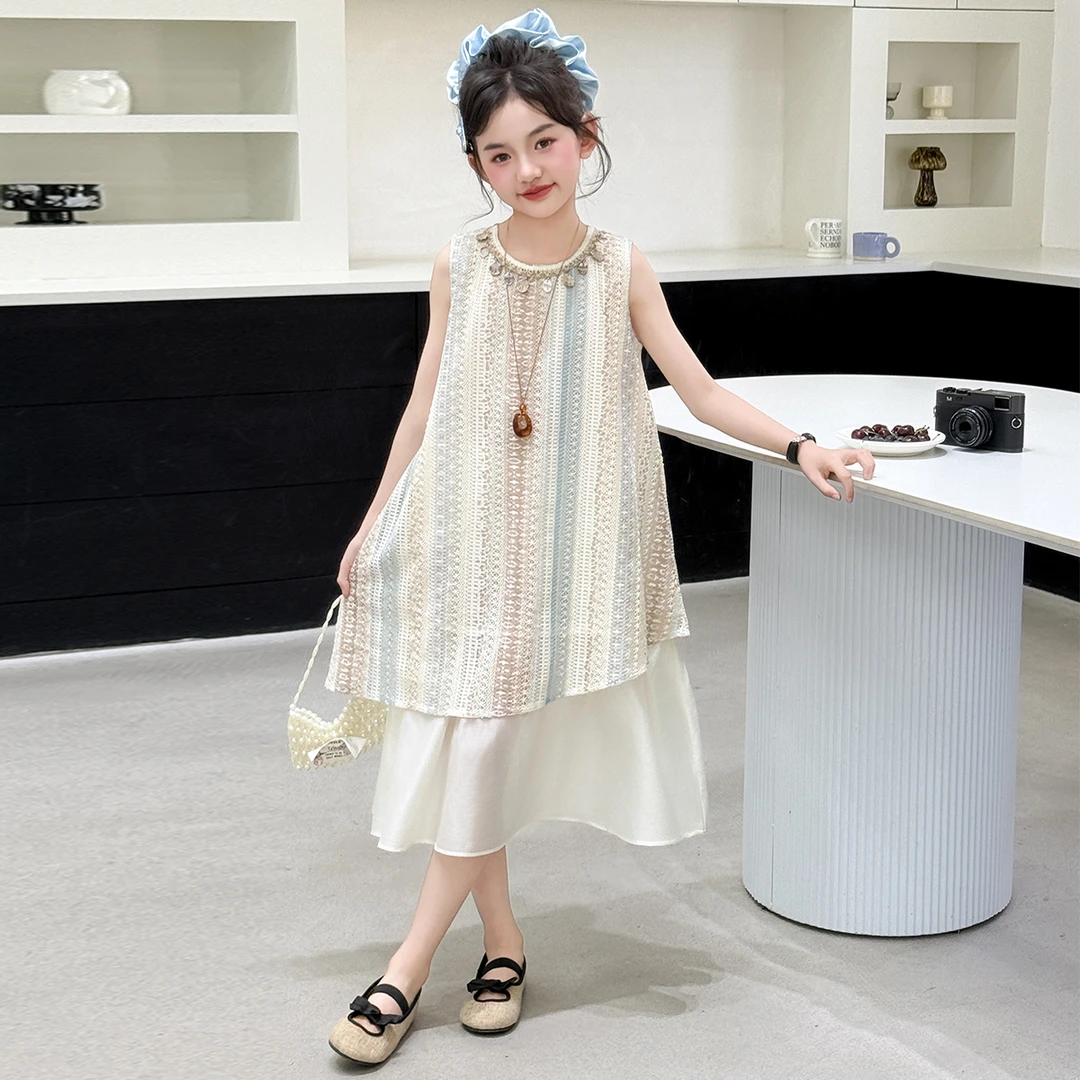 女童连衣裙夏装2025新款洋气儿童波西米亚无袖背心裙子女孩度假风