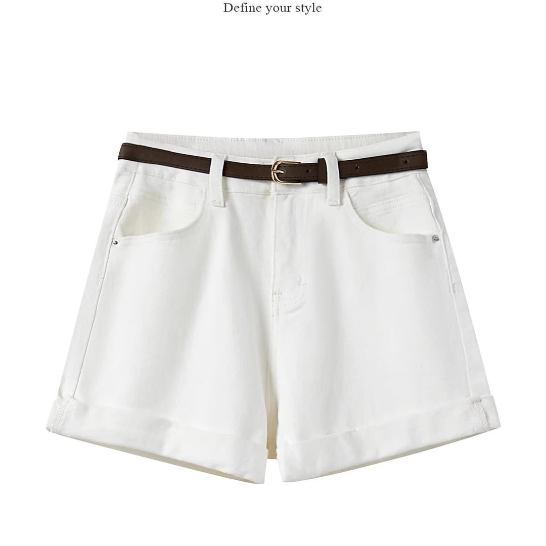 羊城故事-韩系高腰卷边牛仔短裤春夏简约高腰百搭宽松热裤6380