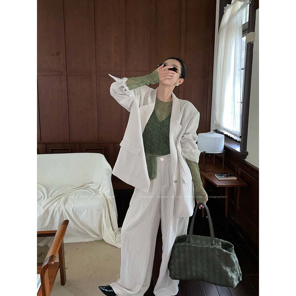 JCCC影子【橄榄灰釉】杏灰色时尚通勤一粒扣西装长裤套装JE4FSE27