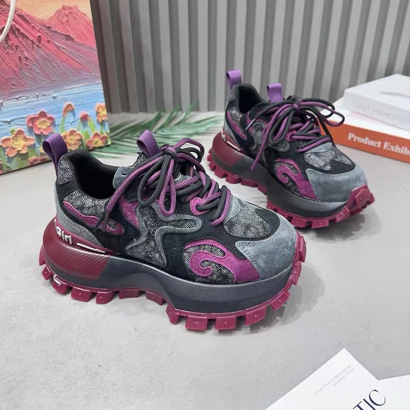 欧货厚底阿甘鞋女2025秋新款拼色百搭厚底增高运动休闲鞋轻奢女鞋