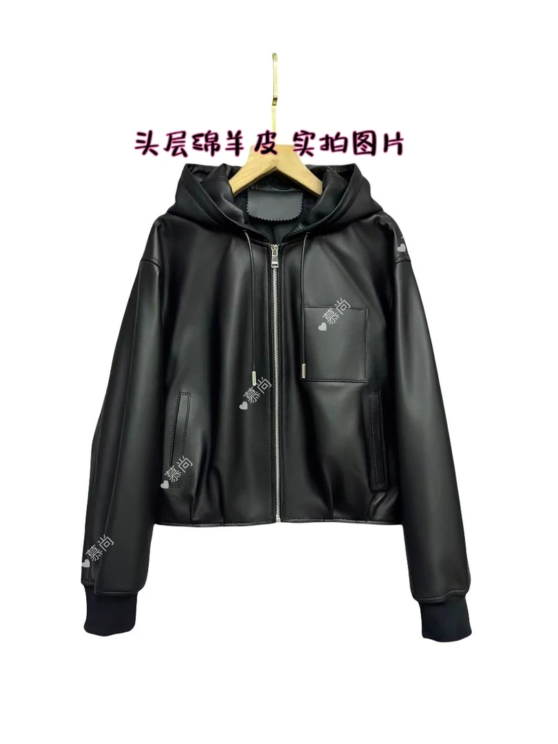 夹克街头风黑色女士短款皮衣标准拉链朋克风女装连帽
