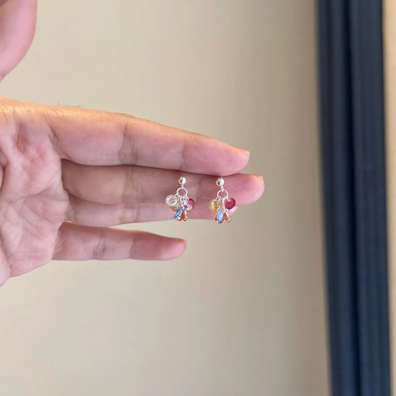 铜合金耳饰 多巴胺彩色葡萄串珠耳钉女小众设计高级感春夏耳饰