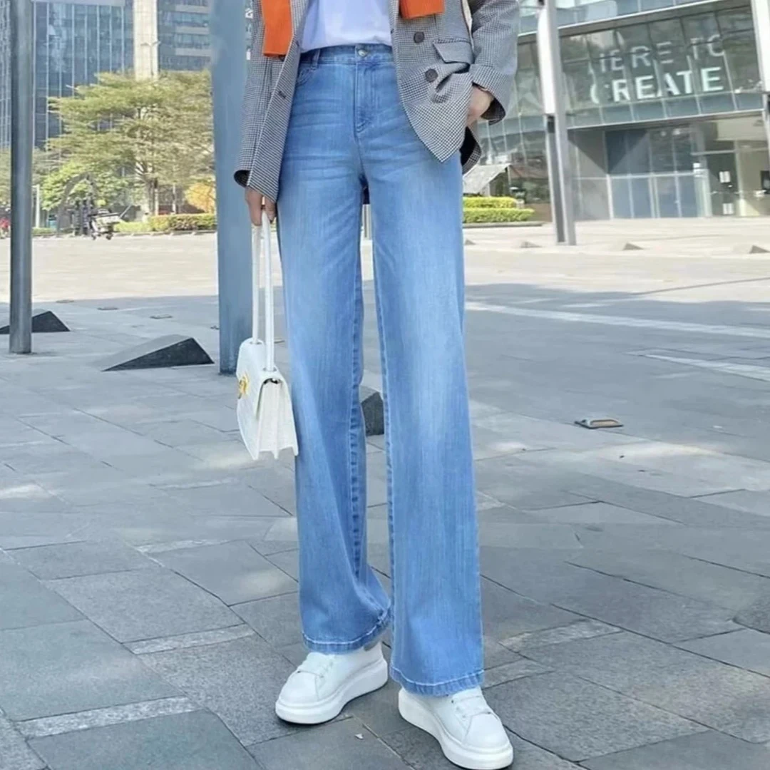 GIRDEAR/哥弟春夏复古高腰丹宁风直筒裤简约气质休闲长裤1100270