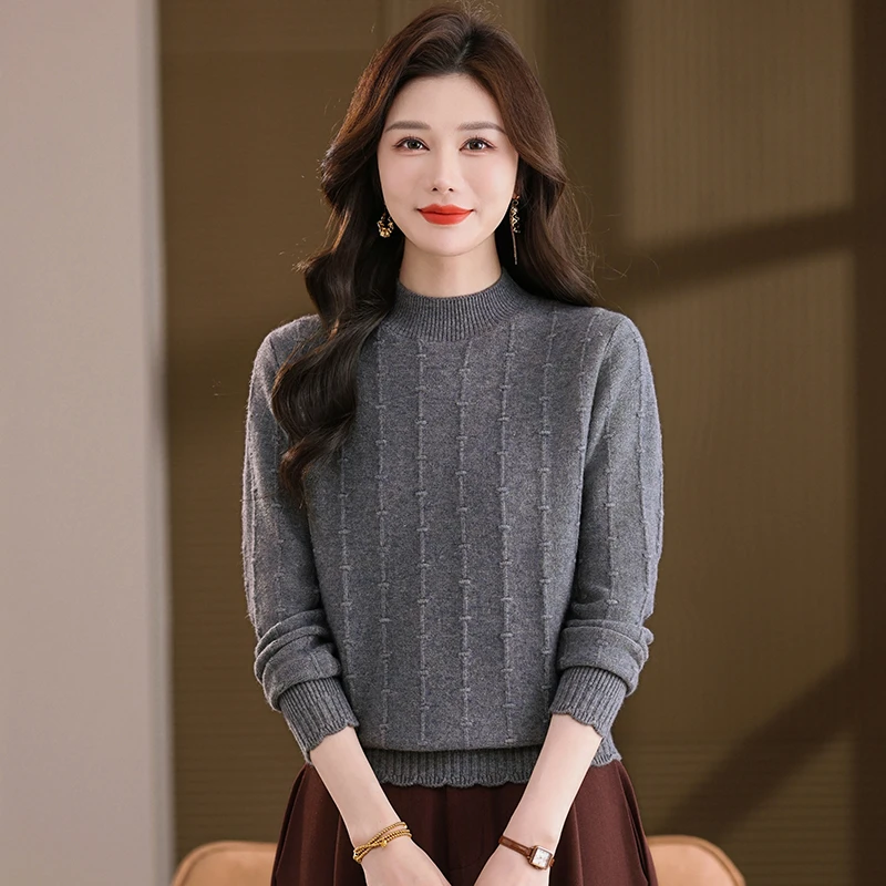 秋季新款女纯色半高领毛衣百搭长袖宽松外穿打底衫加厚洋气套头