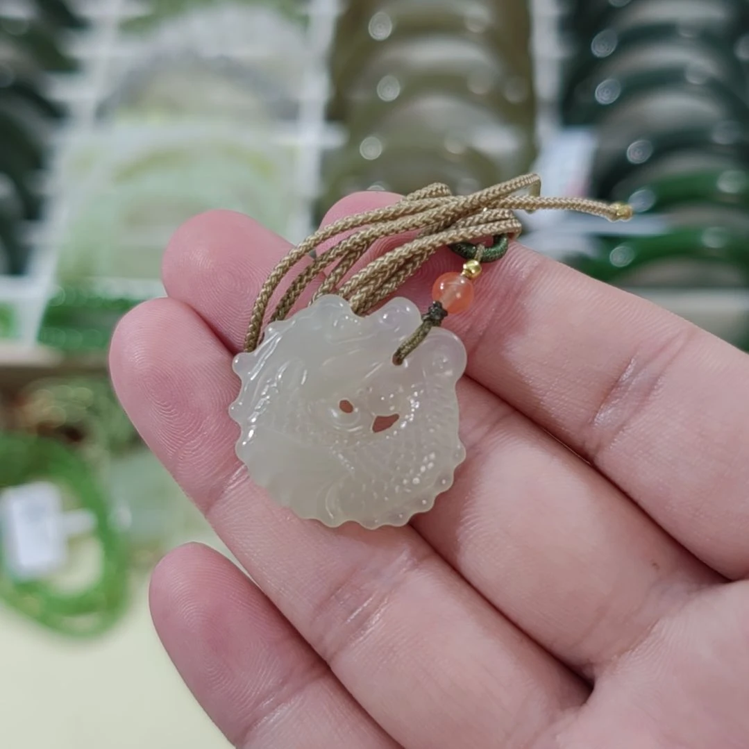 和田玉未镶嵌手链卡28高冰晴白鱼化龙吊坠×1