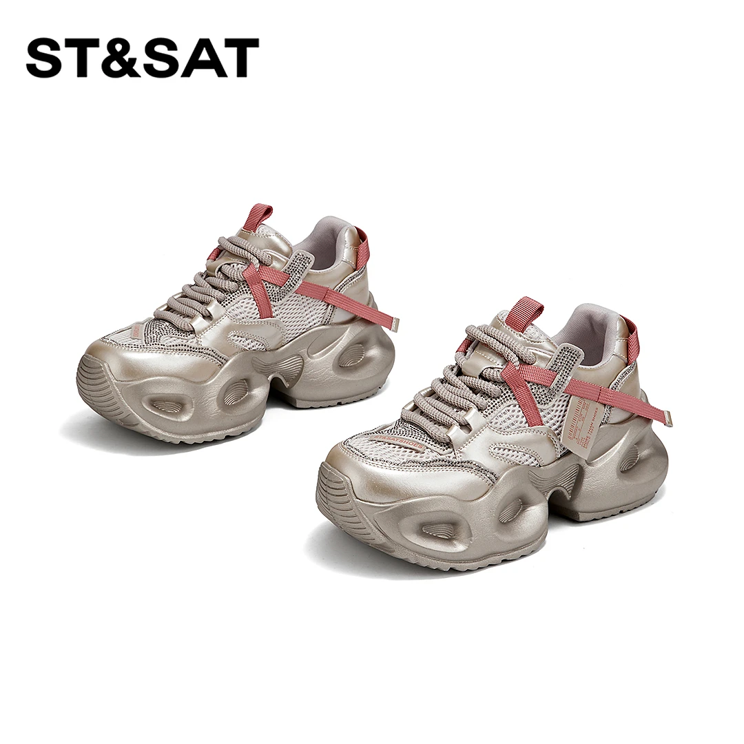 St&Sat/星期六厚底增高老爹鞋2025透气夏季ins风网面女款潮流女鞋