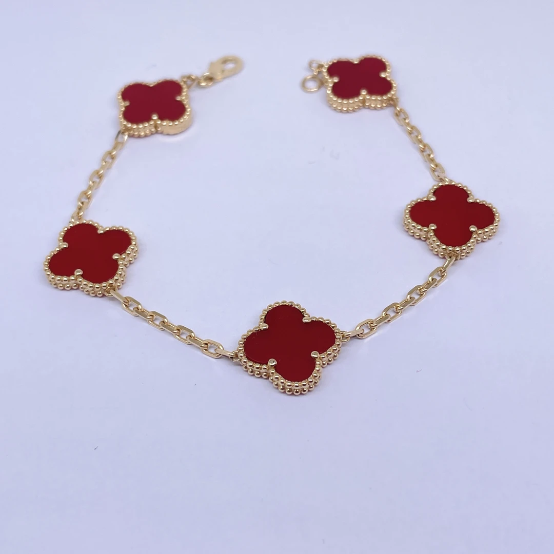 【富萌主专属】18k金红玛瑙五花四叶手链 顶配版
