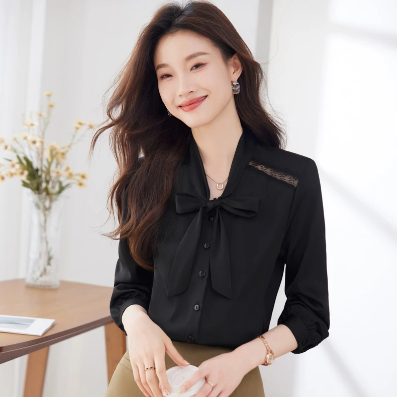 671长袖杏色衬衫女新款时尚设计感小众职业装洋气开衫女士衬衣