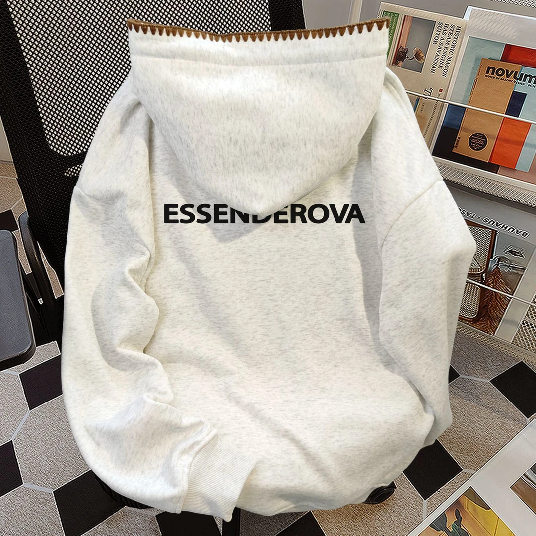 美式小众个性简约风秋冬季连帽卫衣女加绒加厚宽松显瘦外套上衣男