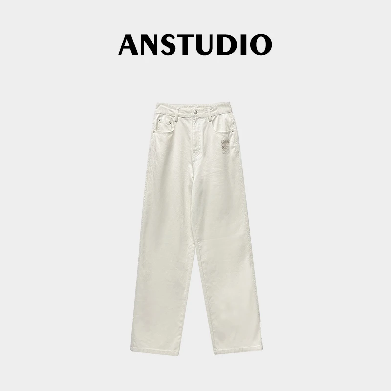 ANNI · Ani-A657高腰显瘦牛仔裤刺绣直筒裤女复古百搭长裤