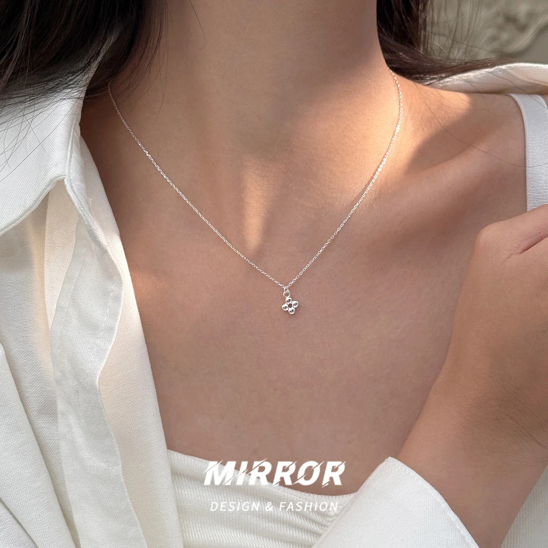 小麋人 坠链均925银 CX5896简约四叶小花吊坠项链女锁骨链个性