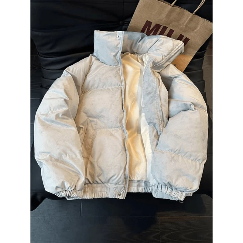 灰色扎染脏脏羽绒棉服男款冬季加厚保暖短款面包服理立领外套棉衣