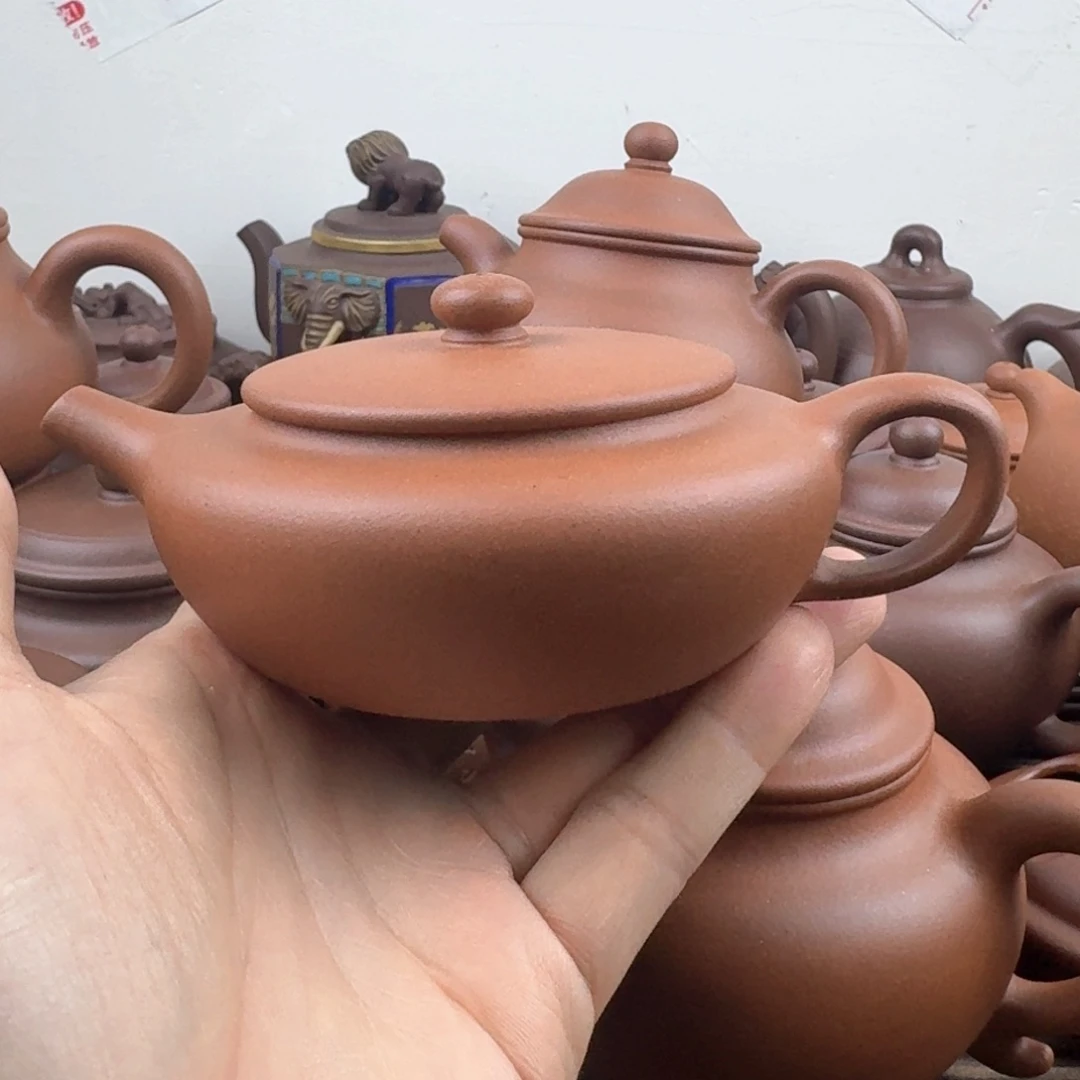 茶壶紫砂扁晨180cc黄龙山红泥