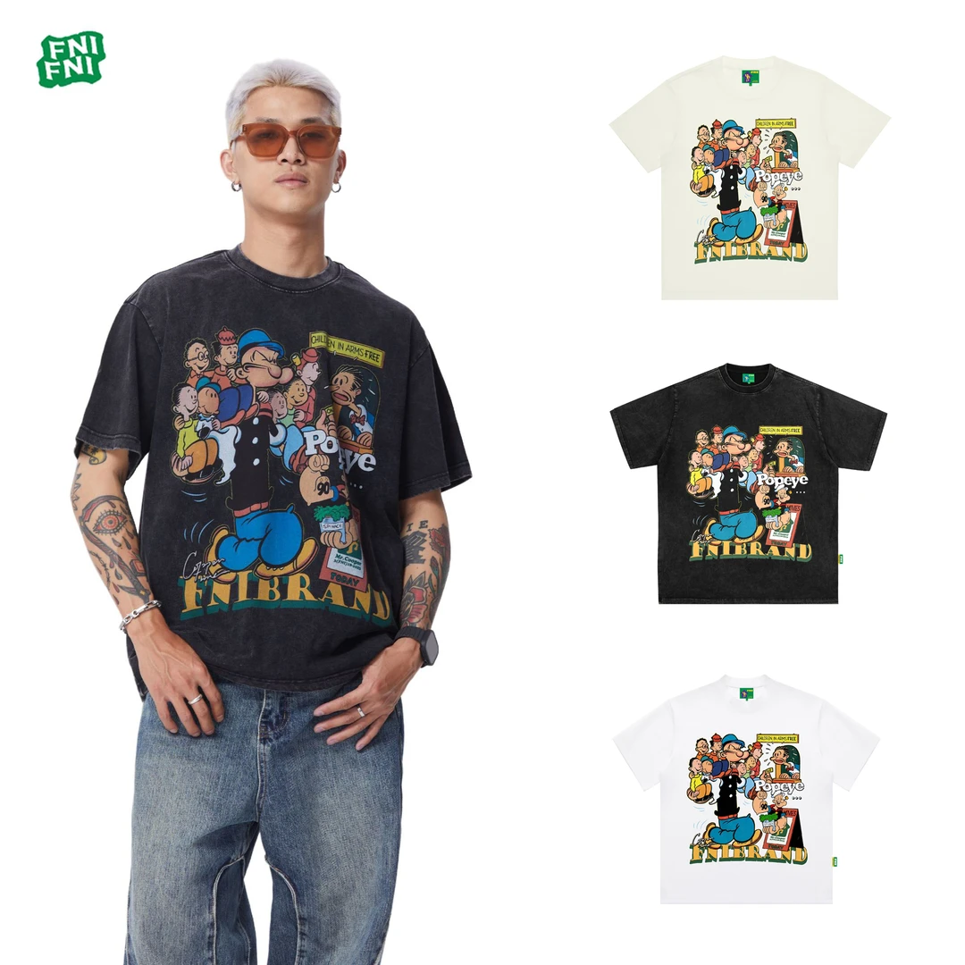 【潮车间专属】FNI绿标系列（大力水手）纯棉重磅男女同款t恤短直喷
