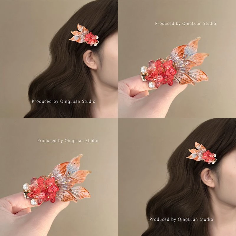 浮光锦鲤~贝壳鲤鱼发夹中式国风侧边碎发夹珍珠对夹刘海夹发簪