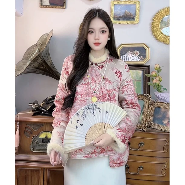 【762】秋冬新中式国风立领斜襟盘扣拼接毛边衬衫显瘦气质百搭上衣