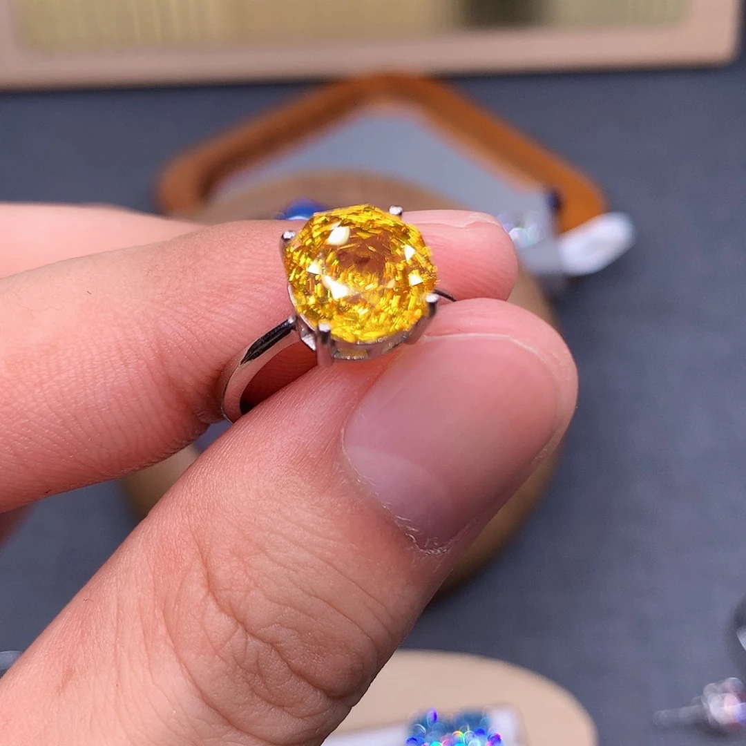 黄晶戒指银S925镶嵌